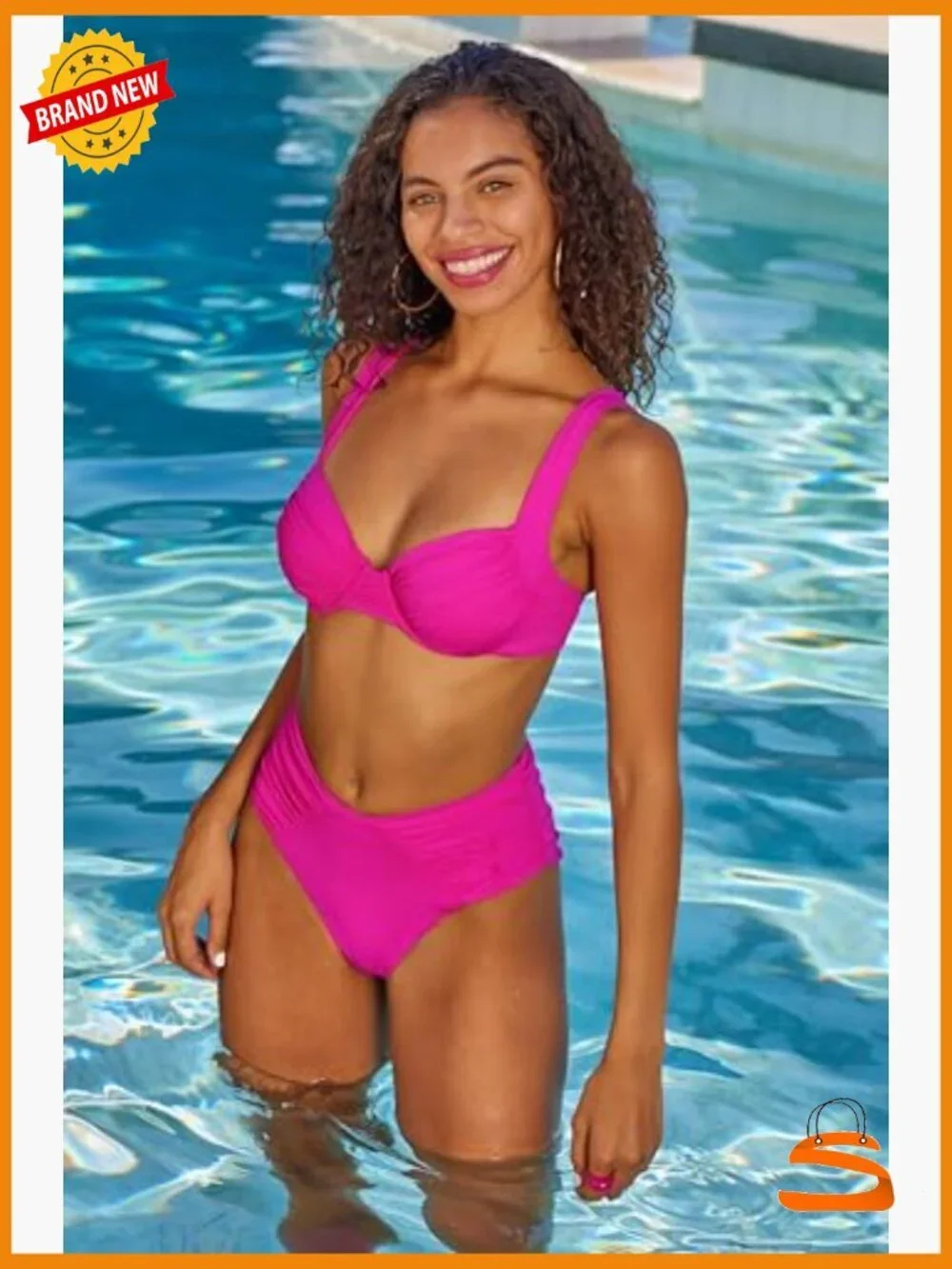 Adjustable Shirred Underwire Bikini Top Medium Nylon Spandex Swimwear